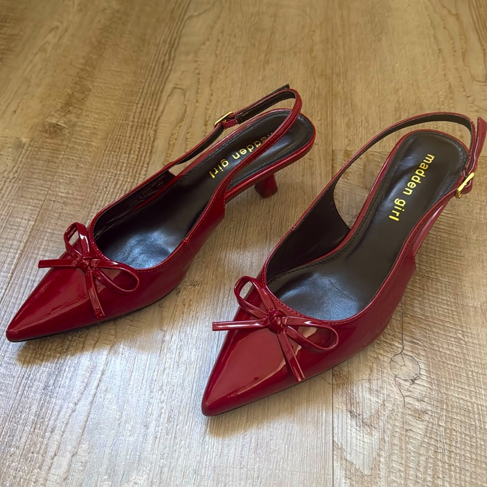 Madden Girl Vogue Bow Slingback Kitten-Heel Deep Red Pumps
